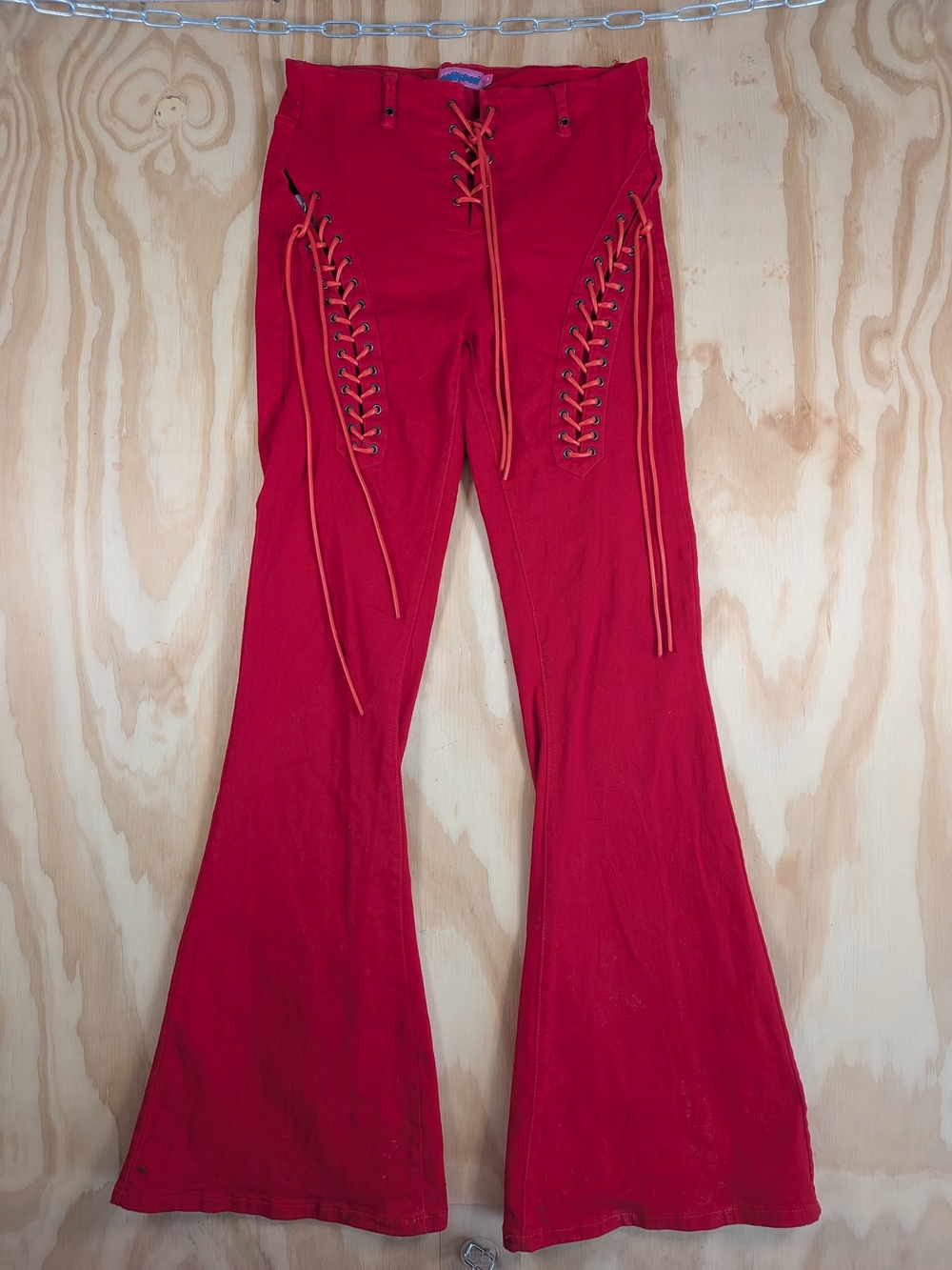 Edikted Red Lace-Up Bootcut Pants with Flared Leg